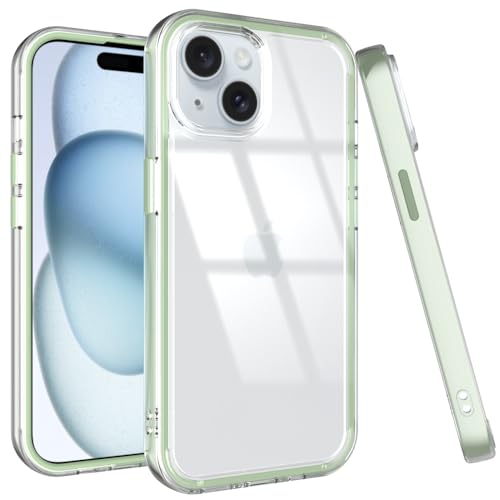 Puxicu Acrylic 2 in 1 for iPhone 15 Plus Case，Anti-Yellowing, Military-Grade Protection, Drop Shockproof Slim Phone Cover for iPhone 14 Plus 6.7", Clear+Light Green