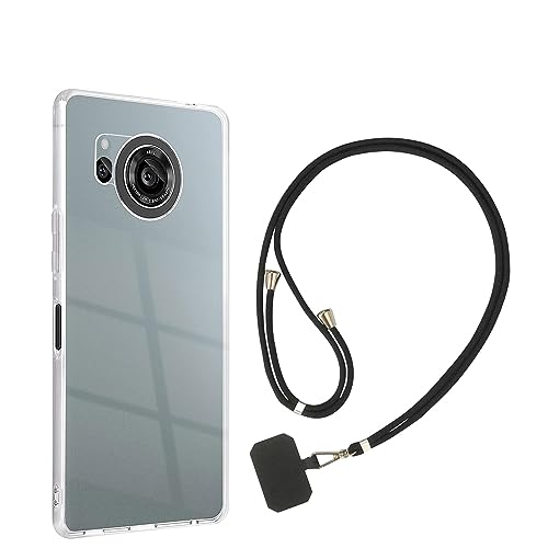 cxybgfv AQUOS R8 SH-52D 用のケースクリア 透明 TPU カバー シリコンケース 全透明、耐衝撃、汚れ防止、 耐水+スマホストラップ スマホストラップ ショルダー 携帯ストラップ ナイロン製 携帯便利 長さ調整可能 着脱簡単 紛失 耐久性強化版（ブラック）