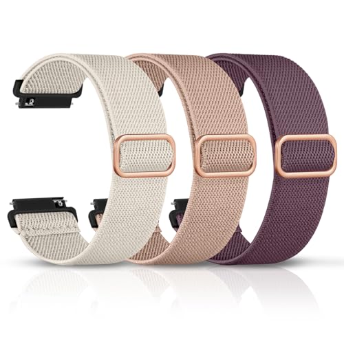 DaQin Elastic Nylon Quick Release Straps for Garmin Venu 3S Strap - Compatible with Garmin Venu 2S/Vivoactive 4S/Forerunner 265s/Forerunner 255s Strap 3 Pack 18mm Sport Bands Starlight Nude Violet