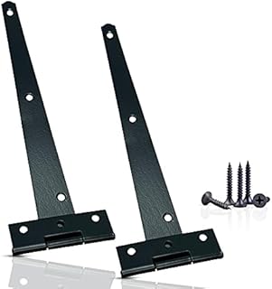 Garden Gate Hinges for Wooden Shed - 10 Inch 2Pcs Weather & Rustproof Powder Coating Metal Tee Strap Black Door Hinges for Garden Shed, Window, Fence, and Barn