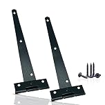 Garden Gate Hinges for Wooden Shed - 10 Inch 2Pcs Weather & Rustproof Powder Coating Metal Tee Strap Black Door Hinges for Garden Shed, Window, Fence, and Barn