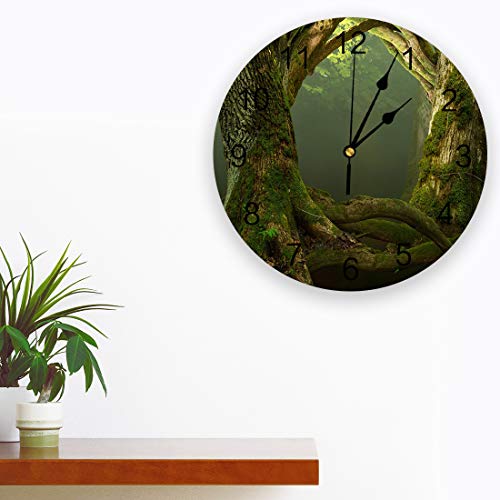 Lusweet Wall Clock 12 Inch Silent Pvc Wall Clock Forest Green Big Tree Branch Hanging Clock Non Ticking Battery Operated Round Clock For Living Room Kitchen Bedroom School Decor #TOP1
