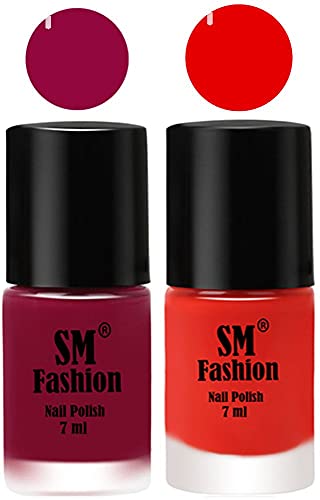 Image of Long Lasting Nail Polish | Nail Paint Combo 7 ml Each) - Set of 2 Cherry Blossom-Fire Orange
