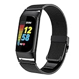 NotoCity Metall Armband Kompatibel mit Fitbit Charge 5 Ersatzarmband Einstellbare Edelstahl Mesh Armband Männer Frauen, Schwarz