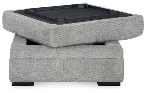 Signature-Design-by-Ashley-Casselbury-Contemporary-Square-Upholstered-Storage-Ottoman-with-Removable-Top-and-4-Cup-Holders-Light-Gray Signature Design by Ashley Casselbury Contemporary Square Upholstered Storage Ottoman with Removable Top and 4 Cup Holders Light Gray
