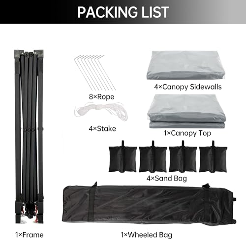 10x10 Pop Up Canopy Tent with 4 Sidewalls, Easy Up Camping Tent with One Button Push Setup, 3 Adjustable Height Outdoor Party Tents with 4 Weight Bags for Outdoor Events, Camping, White by MegaChoice - Image 6