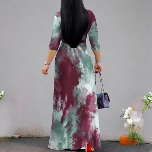 Image of PinkPatty Women's Print Maxi Dresses 3 /4 Sleeve Flowy Long Dress V Neck Wrap Tie Waist Sundress