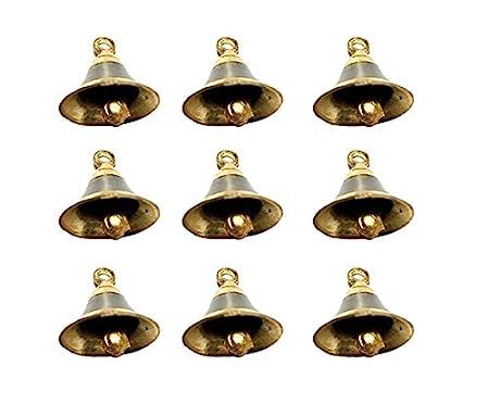 Image of Brass Bell Decorative Pooja Room Bells with J Hook (Silver Gold, Pack of 9) (1.5 inch, 9)