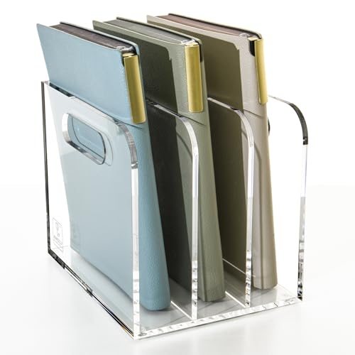 AIMOLLY Acryl Stehsammler B5, Zeitschriftenhalter aus Acryl, Aktenmagazinhalter mit 3 Fächer, Schreibtisch-Organizer für Büro-Organisation und Aufbewahrung, Schreibtisch-Organizer für School Office