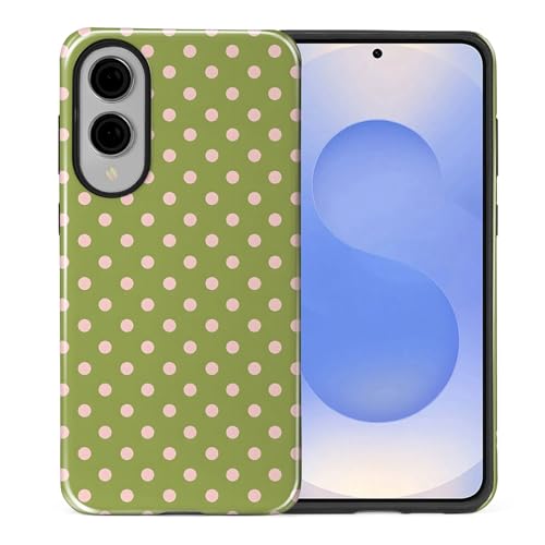 ZHEGAILIAN Case for Samsung Galaxy S25 Edge,Shockproof Hard Shell + Soft Silicone 2 in 1 Hybrid,Shockproof Bumper Drop Protective - Green Pink Polka Dots