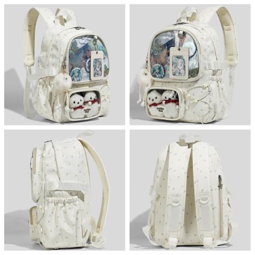 Kawaii Pins Display Backpack Cute Aesthetic Ita Bag with Insert and 2 Keychains for Cosplay 15 Inch Travel Daypack (White)3