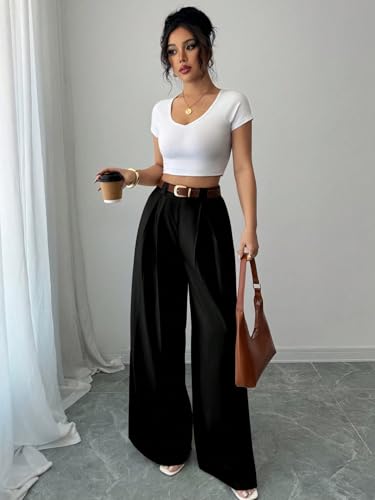 Image of Aahwan Solid High Waist Straight Korean Loose Pleated Wide Leg Trouser for Women's & Girl's