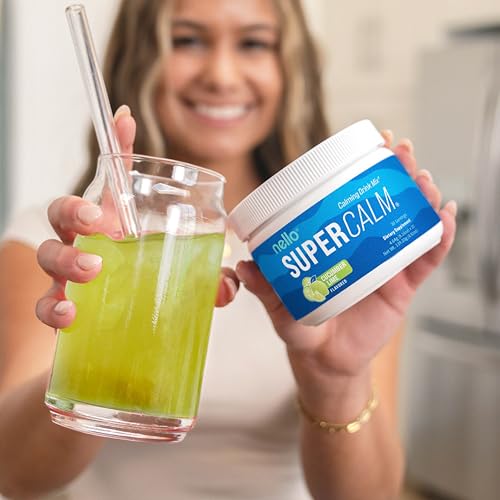 Image of Nello Supercalm Powdered Drink Mix Tub, Cortisol Reducer* and Sleep Aid Supplement, L Theanine, Ksm-66 Ashwagandha, Magnesium Glycinate, Vitamin D 3, No Sugar, Non GMO, 30 Ct, Cucumber Lime