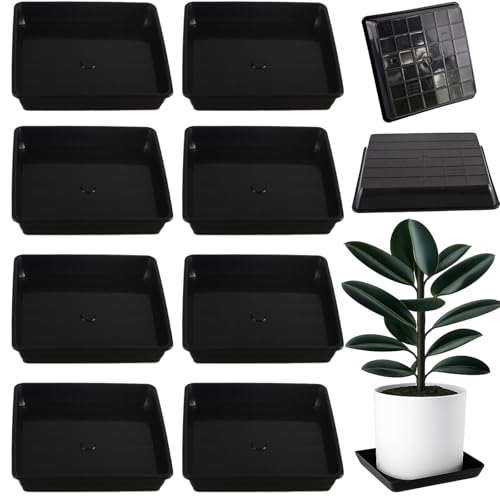 Tulpeed 10 Pack Square Plant Saucer 14 Inches Plant Trays for Pots Plastic Square Drip Trays Flower Pot Saucers Black Planter Water Tray Plant Drainage Tray, Black