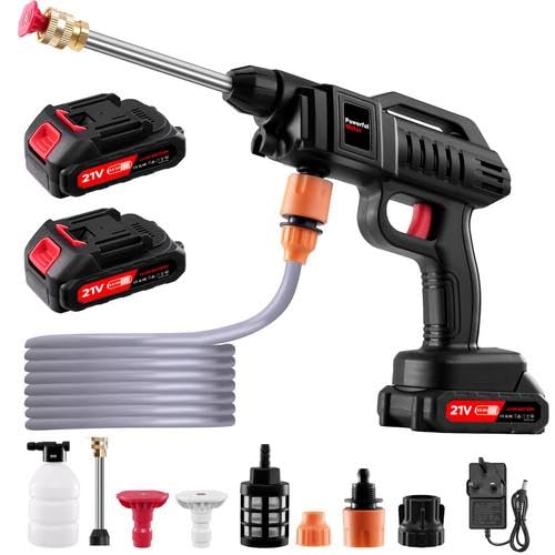 Pressure Washer Cordless,21V 1500W Portable Jet Washer Cordless 60Bar/870 PSI High Power Machine with 2*Battery,with 2 Nozzles Kit 5M Hose for Washing Cars,Garden,Floor