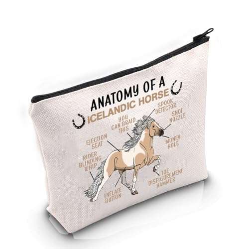PYOUL Kosmetiktasche für isländische Pferdeliebhaber, Geschenk mit Anatomie eines isländischen Pferdes, Eine Tasche für isländische Pferde