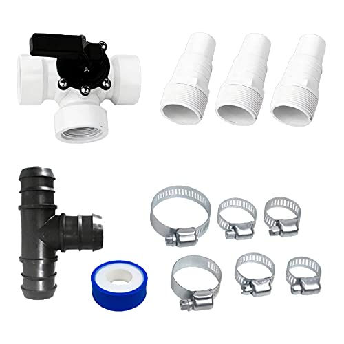 AREBOS Kit de dérivation Piscine 12 pièces Filtres à Sable Chauffage Piscine Pompe à Chaleur Chauffage Solaire Pièce en T Ruban téflon Vanne 3 Voies