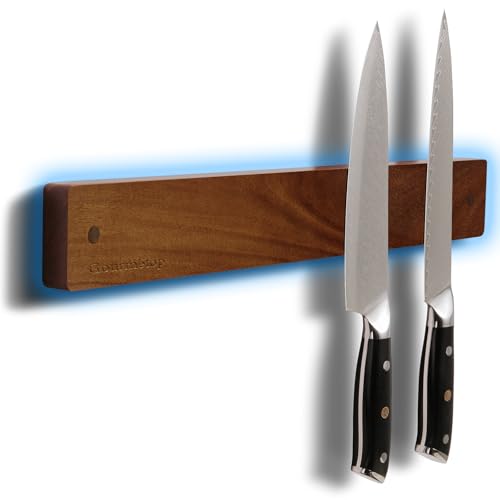 Gourmetop Magnetic Knife Holder for Wall No Drill, 42cm Knife Magnetic Strip, Strong Knife Magnetic Knife Rack/Magneic Knife Strip for Fridge, Knife Magnet, Dark Acacia Wood, Gift Box