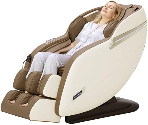 MassaMAX Full Body Massage Chair, Zero Gravity Recliner with Yoga Stretch, SL Track, Airbags, Heating, and Foot Massage Beige