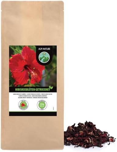 Alpi Nature Té de Hibisco Flor de Jamaica 250g, Flor de Hibisco Seca Entera con Pétalos, Té Suelto