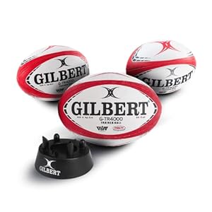 Gilbert G-TR4000 Red Rugby Training Ball Size 5 Set of 3 + Kicking Tee