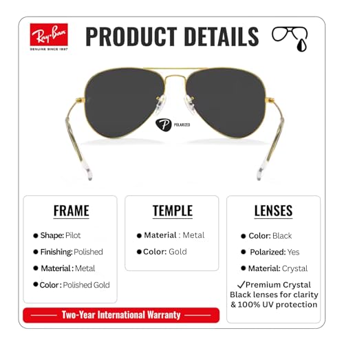 Image of Ray-Ban RB3025 CLASSIC AVIATOR POLARIZED Sunglasses for Men & Women with Official Eyewear Kit
