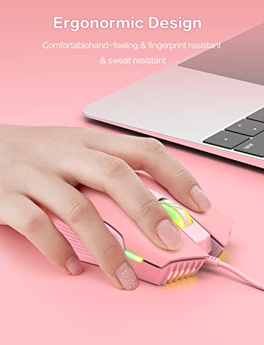 Phnixgam Wired Gaming Mouse, Ergonomic Rgb Computer Mouse With Rgb Backlight, Adjustable Dpi Up To 6400, 7 Programmable Buttons For Windows Vista Linux (Pink) #TOP2