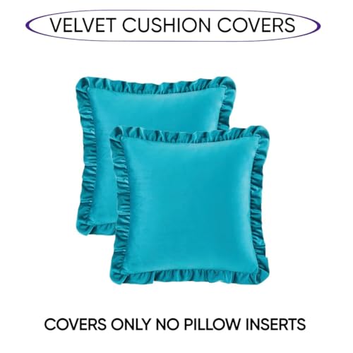 Image of Amazon Brand - Umi Velvet Teal 24x24 Pillow Covers, Set of 2 Decorative Ruffle Cushoin Pillow Covers for Sofa Couch