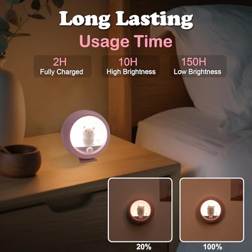 Image of Attivolife Cat Motion Sensor Light, Rechargeable Magnetic Night Light with Adjustable Brightness, Warm White LED Stick Anywhere Cat Lamp for Wall Bedroom Closet Stairs Cabinet (Pink 2 Pack)