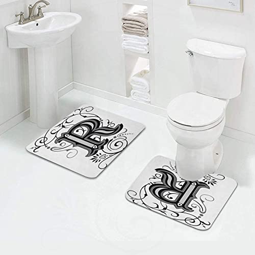 FALOME 2-teilige rutschfeste Badematte,Buchstabe R barocke antike Typografie alte Mode englische aristokratische Strudel… – Bild 4