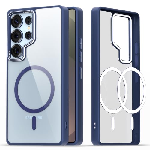 Image of Pikkme Back Cover for Samsung Galaxy S25 Ultra 5G | Shockproof | Mag-Safe Compatible | Hard Transparent Back | Premium Raised Camera Protection | Bumper Case (Blue Mag-Safe)