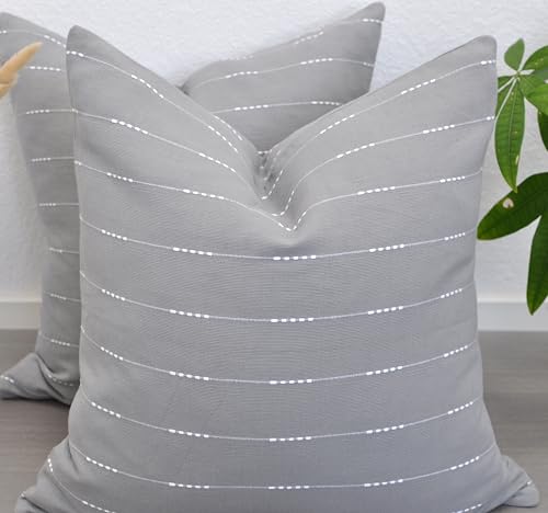 Modern Pillow Covers Grey 18 x18 inches/Cotton Woven Loom Stripe