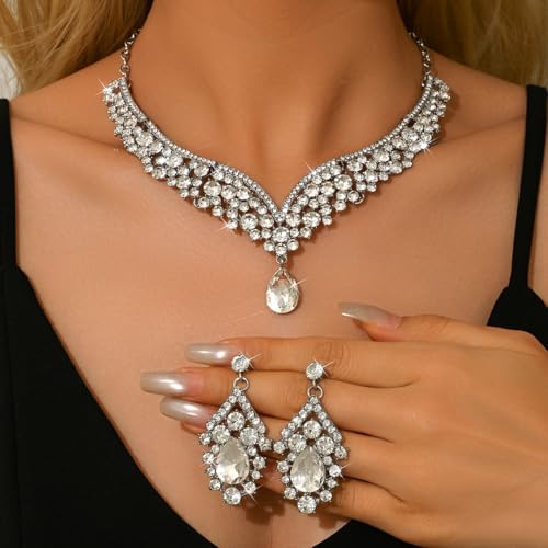 Image of Shning Diva Fashion Stylish Crystal Jewelllery Set for Women | Statement Necklace with Matching Teardrop Earrings | Luxury Elegant Wedding Party Choker Jewelry