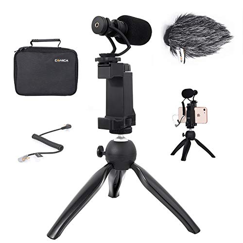 Smartphone Video Kit,Comica CVM-VM10-K2 Cardioid Shotgun Phone Microphone with Mini Tripod for iPhone/Huawei Samsung LG Android Cellphone,Vlogging Kit for YouTube Facebook Livestream Recording