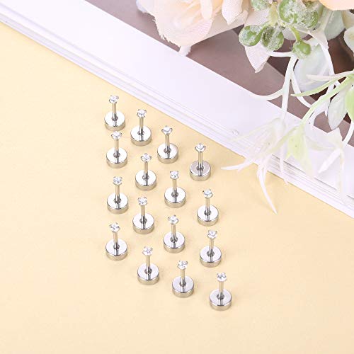 JOERICA 8 Pairs Tiny Cartilage Stud Earrings Stainless Steel Cubic Zirconia Earrings for Women Men 18G Screw Flat Back Earrings Set with 2MM CZ4