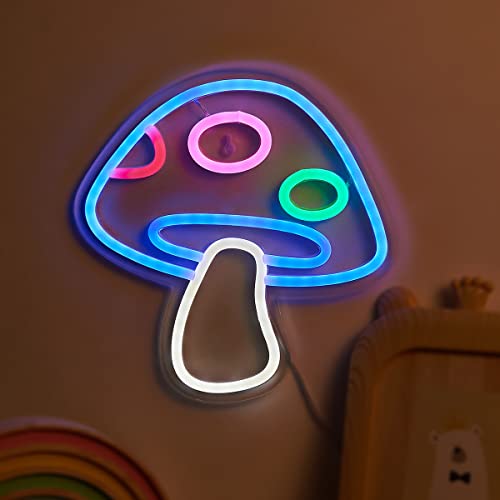 Image of LED Mushroom Neon Sign for Bedroom Room, Cute LED Neon Sign for Game Room & Bedroom Wall Decor, 3D Neon Lamp for Children, Girls, Boys, Safe Nightlight Gift Idea