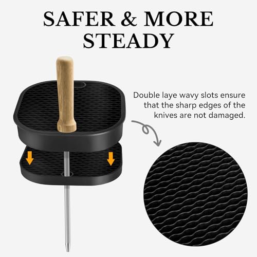 Ninonly Black Knife Block Without Knives 3 in 1 Universal Square Knife Holder Without Knives with Scissors Slot and Sharpening Rod Detachable Kitchen Knife Holder for Easy Cleaning Space Saver - Thumbnail 7