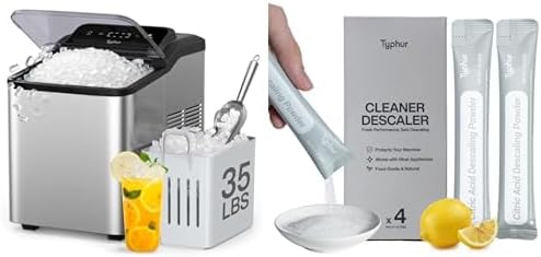 Typhur Fast Nugget Ice Maker with Self-Cleaning Pump + Typhur Ice Machine Cleaner and Descaler 4 Individually Packed Uses