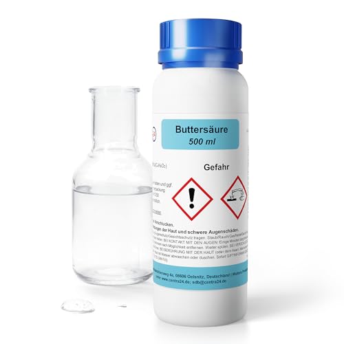 Centra24 Buttersäure (n-Butansäure) >99 5% 500 ml technische Qualität C4H8O2 Industriechemikalie für Labor Synthese & Forschung Sicher verschlossen in Gefahrstoffgebinde