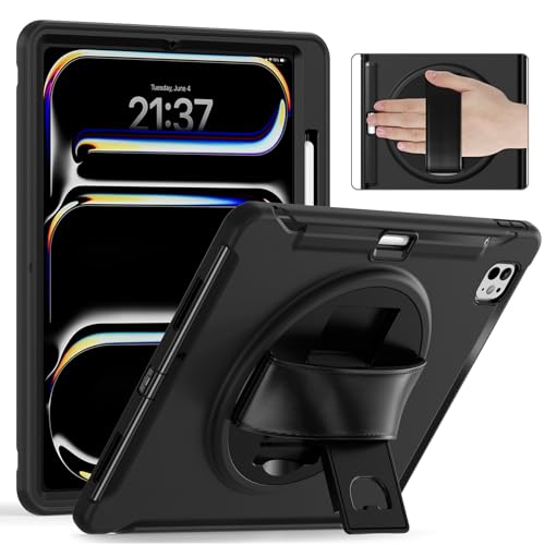Coque iPad Pro 13 M5 antichoc avec support rotatif 360 et dragonne main