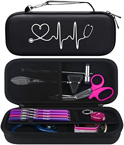BOVKE Stethoscope Case fits 3M Littmann Classic III, Lightweight II S.E, MDF Acoustica Deluxe Dual Head, Cardiology IV, Stethoscope Holder with Pocket for Nurse Accessories for Work, Black+Black