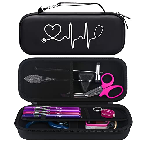 Image of BOVKE Stethoscope Case for 3M Littmann Classic III Monitoring /Lightweight II S.E /Cardiology IV Diagnostic /MDF Acoustica Stethoscopes, Mesh Pocket for Doctor & Nurse Accessories, Black+Black