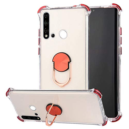 Robinsoni Case Compatible with Huawei P20 Lite 2019 Cover Silicone TPU Case Transparent Four-corner Airbag Drop-proof Case with Ring Clear Kickstand Cover Ultra Thin Bumper Shockproof Ring Case Red