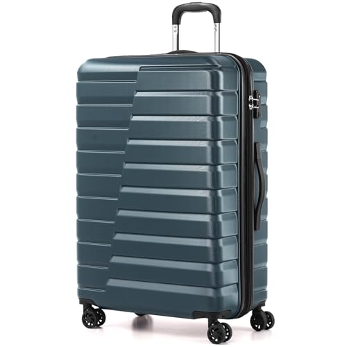 Coolife Expandable Large Checked Luggage with Spinner Wheels, Hard Shell Suitcase TSA Lock Rolling Travel Luggage 28-inch,Teal Blue