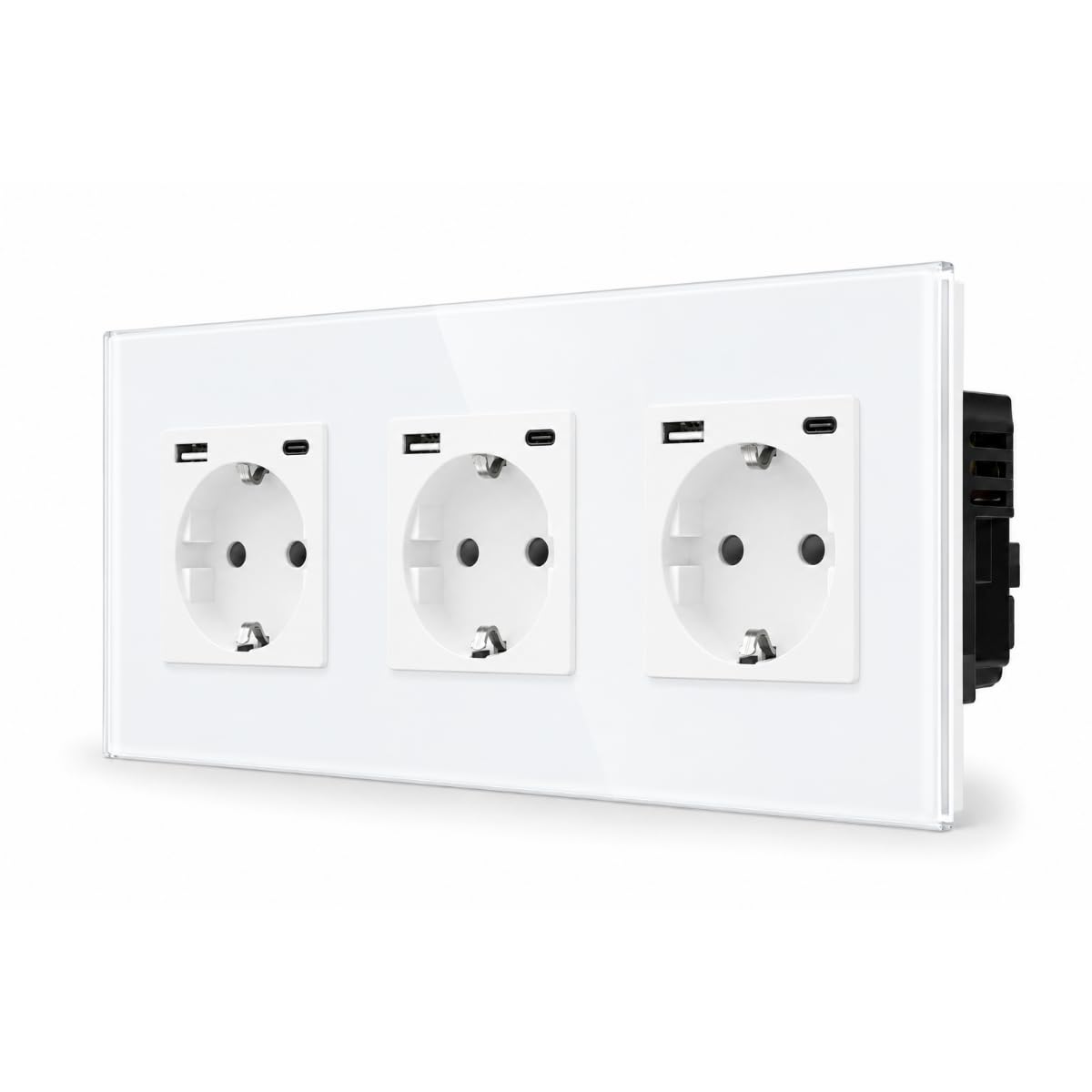 Triple prise - Blanc - USB A+C 20W - Verre cristal