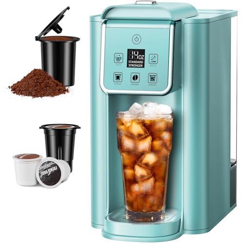 SHARDOR Single Serve Coffee Maker, Hot and Iced Coffee Machine for K Cup Pods & Ground Coffee, 6 to 14 oz Brew Sizes, with 50 oz Removable Water Tank, Bold Brew Setting, Stainless Steel, Blue