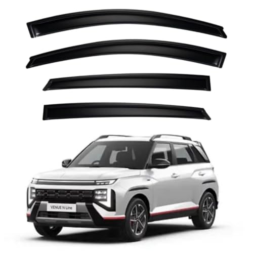 Image of Premium Smoke Car Door Visor Front+Rear Sun /Rain Guard Outside Mount Tape-On Window Visors Compatible with New Facelift Hyundai Venue N Line (2025-2026)