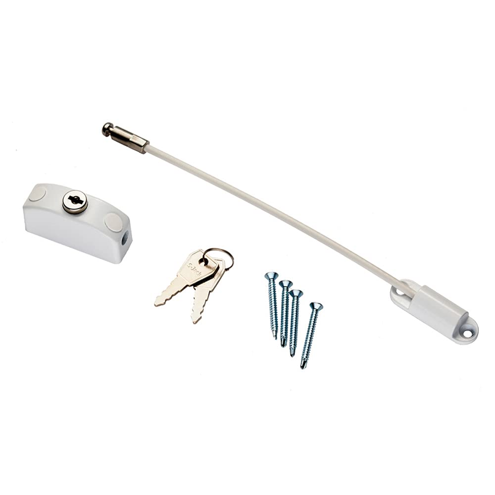 Entrebâilleur de porte et fenêtre verrouillable – Clés incluses – 215 mm – PVC blanc
