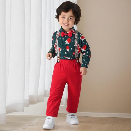 Image of Boarnseorl Baby Boys Pants Sets, Infant Long Sleeve Shirt + Pants + Bow Tie + Suspenders Outfits