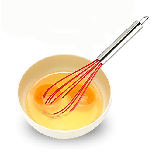 Silicone Spatula Set, Red 5 Piece Kitchen Utensils Set, Basting Brushes, Pastry Oil Brush, Egg Beater, Slotted Turner, Stainless Steel Core Silicone Cooking Spatulas Non-Stick